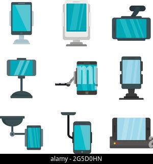 Mobile phone holder icons set flat vector isolated Stock Vector