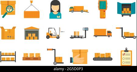 Warehouse icons set. Flat set of warehouse vector icons for web design ...