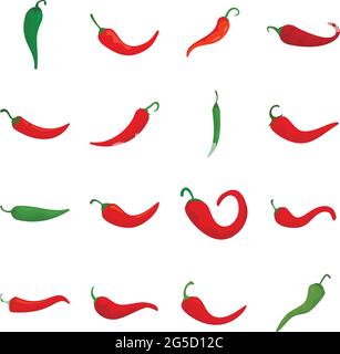 Chili icons set flat vector isolated Stock Vector