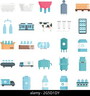 Milk factory icons set flat vector isolated Stock Vector