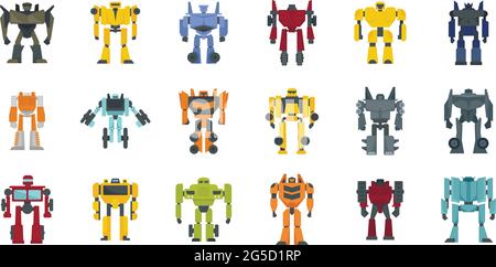 Robot-transformer icons set flat vector isolated Stock Vector
