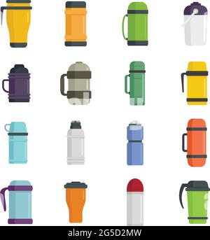 Vacuum insulated water bottle icons set flat vector isolated Stock Vector
