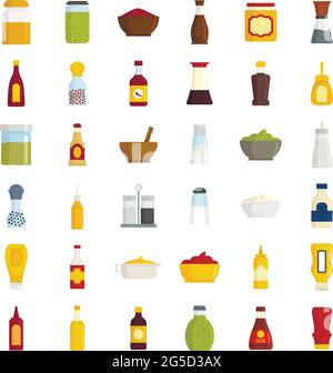Condiment icons set flat vector isolated Stock Vector