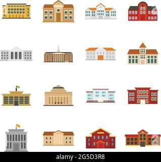 University icons set flat vector isolated Stock Vector