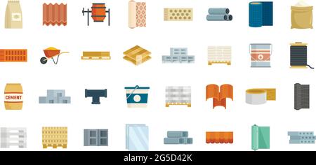 Construction materials icons set flat vector isolated Stock Vector