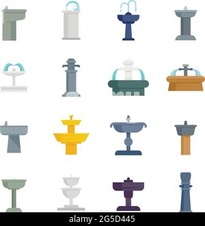 Drinking fountain icons set flat vector isolated Stock Vector