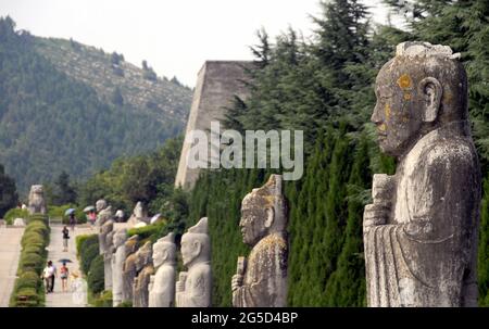 Qianling Mausoleum, Shaanxi Province, China. This site includes the tomb of Wu Zetian, China's only female emperor. Statues along the Spirit Way. Stock Photo