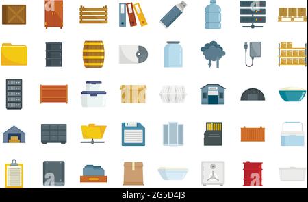 Storage icons set flat vector isolated Stock Vector