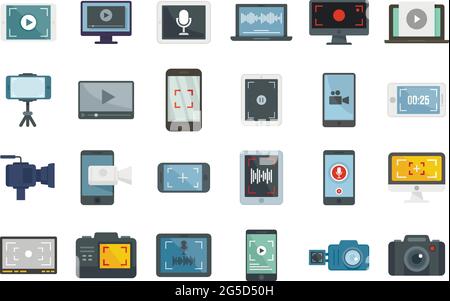 Screen recording icons set. Flat set of screen recording vector icons ...
