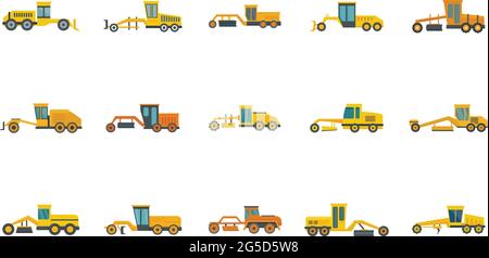 Grader machine icons set flat vector isolated Stock Vector