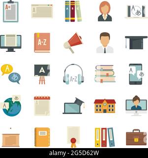Foreign language teacher icons set flat vector isolated Stock Vector