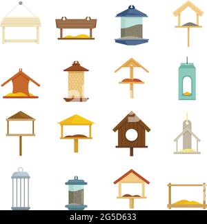 Bird feeders icons set flat vector isolated Stock Vector