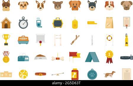 Dog handler icons set flat vector isolated Stock Vector
