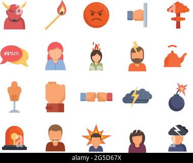 Rage icons set flat vector isolated Stock Vector