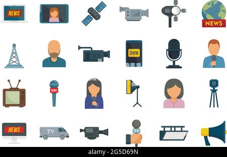 TV presenter icons set flat vector isolated Stock Vector