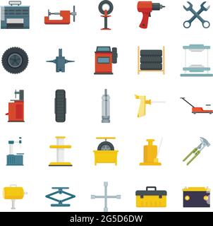 Tire fitting icons set flat vector isolated Stock Vector