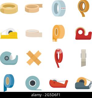 Scotch tape icons set flat vector isolated Stock Vector