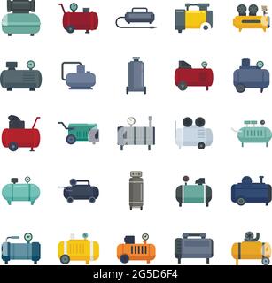 Air compressor icons set flat vector isolated Stock Vector