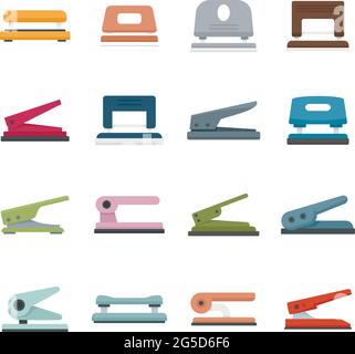 Hole puncher icons set flat vector isolated Stock Vector