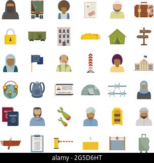 Illegal immigrants icons set flat vector isolated Stock Vector