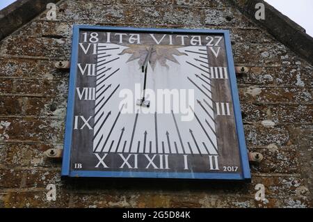 Sun dial on St Mary the Virgin Church, Mentmore, Buckinghamshire Stock Photo