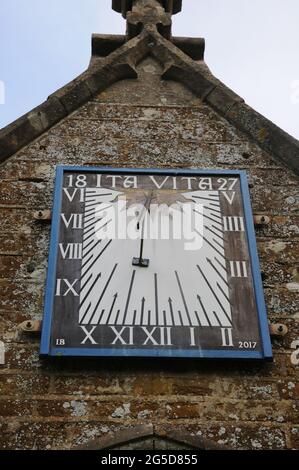 Sun dial on St Mary the Virgin Church, Mentmore, Buckinghamshire Stock Photo