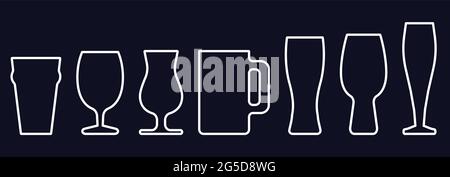 set of different glasses for beer. Silhouette of beer glasses. Flat style Stock Vector