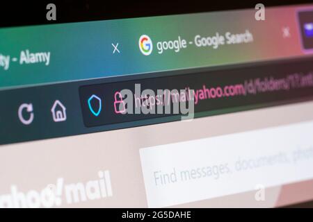 Macro closeup of the Hypertext Transfer Protocol Secure (HTTPS) and a padlock symbol in a website internet address bar showing it is secure Stock Photo