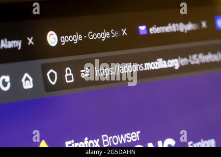 Macro closeup of the Hypertext Transfer Protocol Secure (HTTPS) and a padlock symbol in a website internet address bar showing it is secure Stock Photo