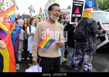 The Paris 2021 Pride march left from the suburbs (Pantin) for the first time, the crowd was there despite the absence of floats Stock Photo