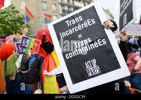 The Paris 2021 Pride march left from the suburbs (Pantin) for the first time, the crowd was there despite the absence of floats Stock Photo