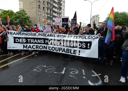 The Paris 2021 Pride march left from the suburbs (Pantin) for the first time, the crowd was there despite the absence of floats Stock Photo