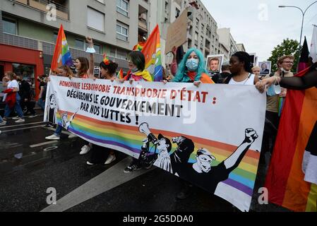 The Paris 2021 Pride march left from the suburbs (Pantin) for the first time, the crowd was there despite the absence of floats Stock Photo