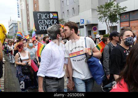 The Paris 2021 Pride march left from the suburbs (Pantin) for the first time, the crowd was there despite the absence of floats Stock Photo