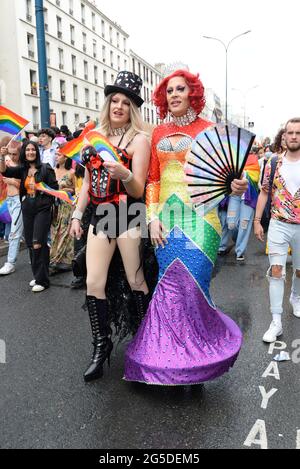 The Paris 2021 Pride march left from the suburbs (Pantin) for the first time, the crowd was there despite the absence of floats Stock Photo