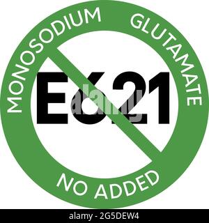 Monosodium glutamate no added green vector circle icon. Contain no MSG food package seal round stamp. Stock Vector