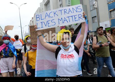 The Paris 2021 Pride march left from the suburbs (Pantin) for the first time, the crowd was there despite the absence of floats Stock Photo