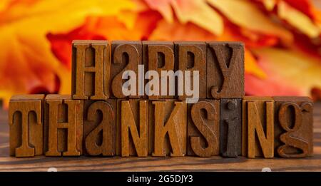 Happy Thanksgiving in Block Letters Stock Photo