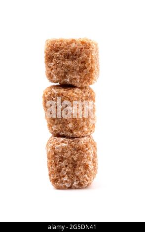 Brown Sugar Cubes on a White Background Stock Photo