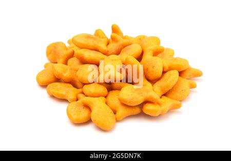 FIsh Shaped Cheese Crackers on a White Background Stock Photo