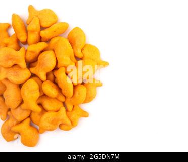 FIsh Shaped Cheese Crackers on a White Background Stock Photo