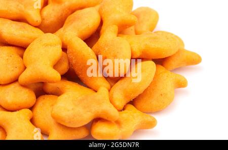 FIsh Shaped Cheese Crackers on a White Background Stock Photo