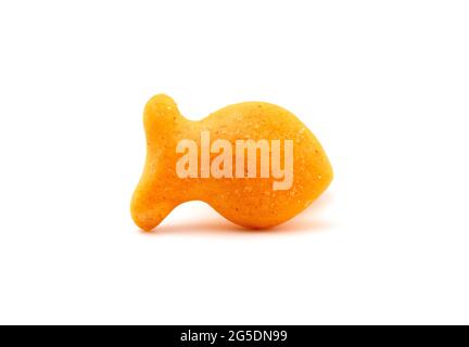FIsh Shaped Cheese Crackers on a White Background Stock Photo