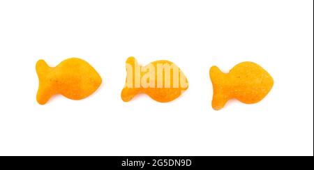 FIsh Shaped Cheese Crackers on a White Background Stock Photo