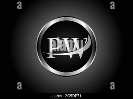 silver letter PW metal combination alphabet logo icon design with grey color on Black and white gradient design for a company or business Stock Vector