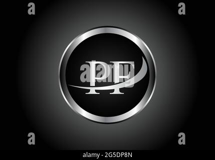 silver letter PT metal combination alphabet logo icon design with grey ...