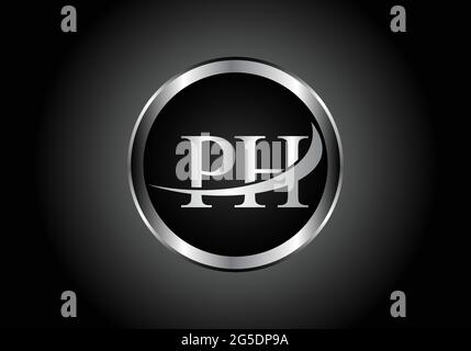 silver letter PH metal combination alphabet logo icon design with grey color on Black and white gradient design for a company or business Stock Vector
