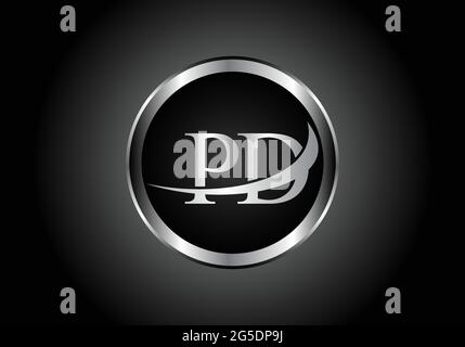 silver letter PD metal combination alphabet logo icon design with grey color on Black and white gradient design for a company or business Stock Vector