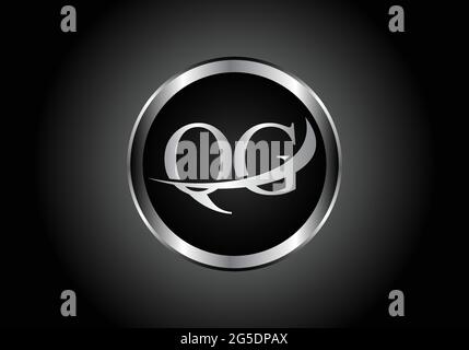 silver letter QG metal combination alphabet logo icon design with grey color on Black and white gradient design for a company or business Stock Vector