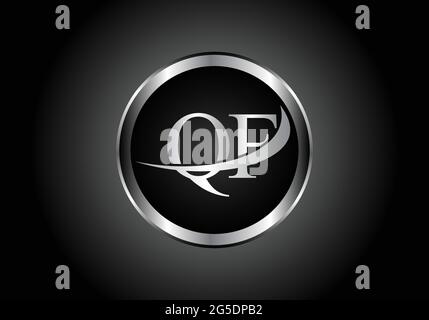 silver letter QF metal combination alphabet logo icon design with grey color on Black and white gradient design for a company or business Stock Vector